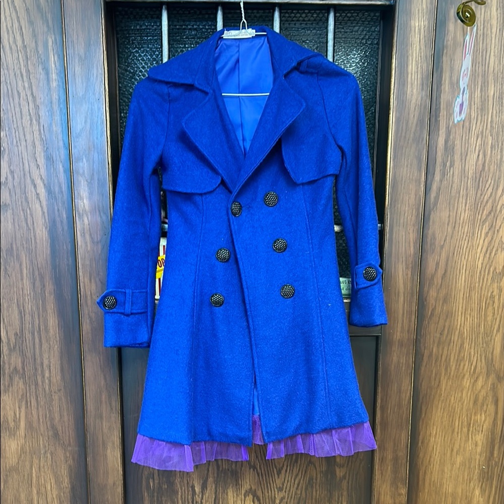 Vibrant Blue Double-Breasted Trench Coat